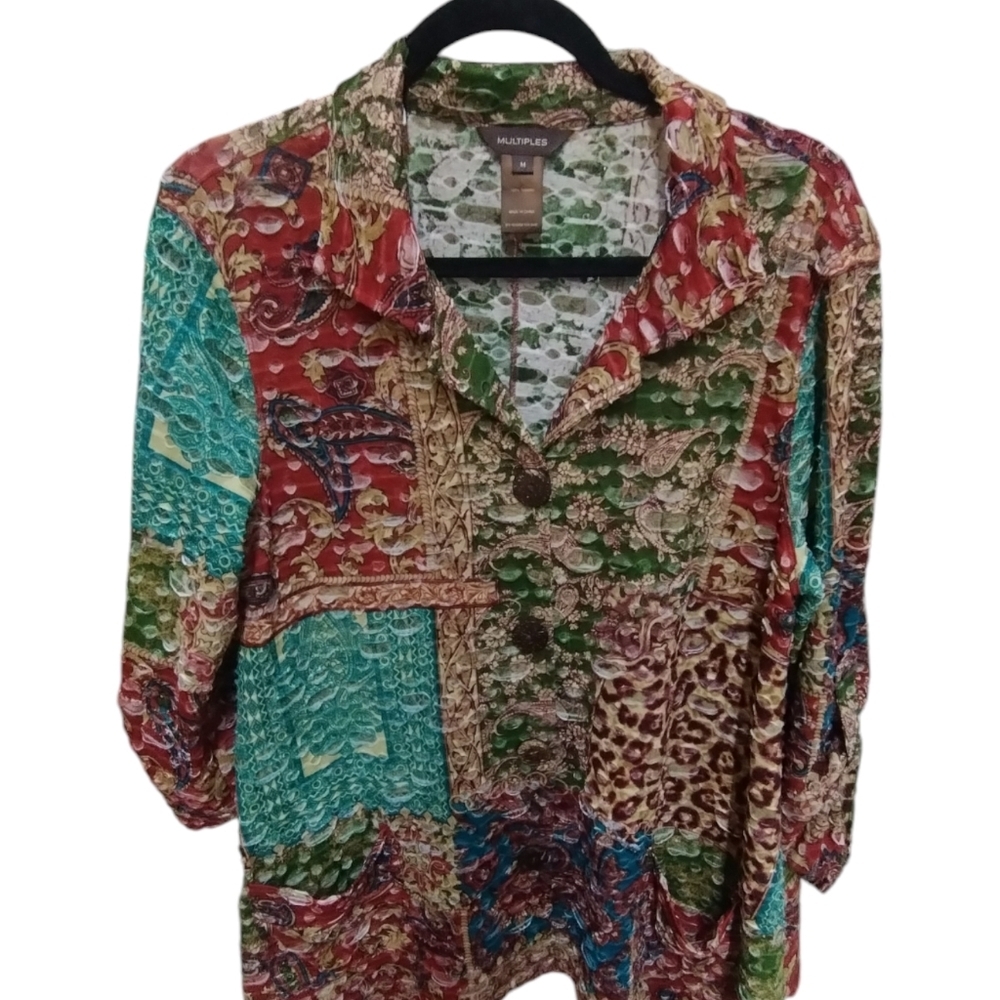 Multiples Womens Size Medium Patchwork Distressed… - image 2